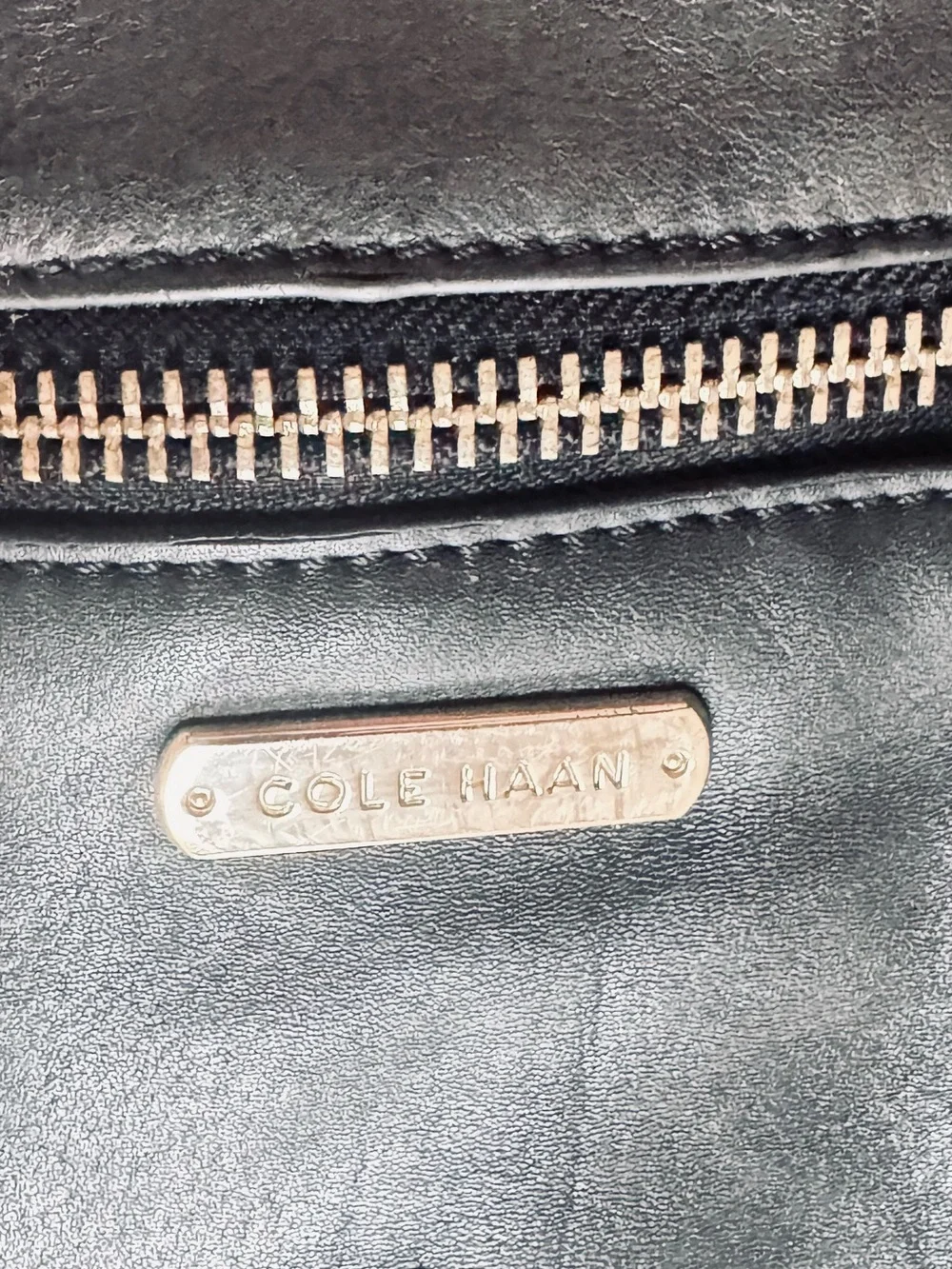 Cole Haan Black Leather Shoulder Tote with Front Zip